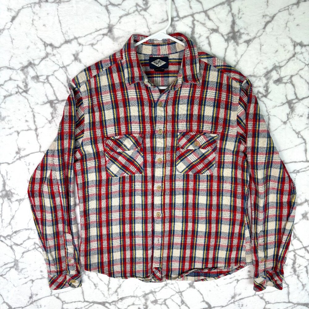 SALT VALLEY MFG Flannel Shirt Men's Small Cream Red Yellow Plaid Button Up